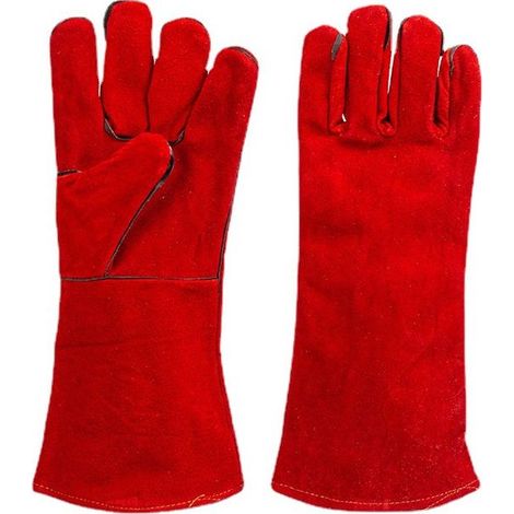 AGE Gants de soudage en cuir forgé Gants de sécurité résistants au feu (rouge)