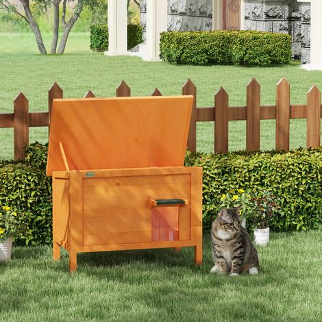 Niche d'extérieur pour chat, résistante aux intempéries, 1 fenêtre, 1 entrée, 85 x 50 x 68,5 cm, orange et vert (1/5)
