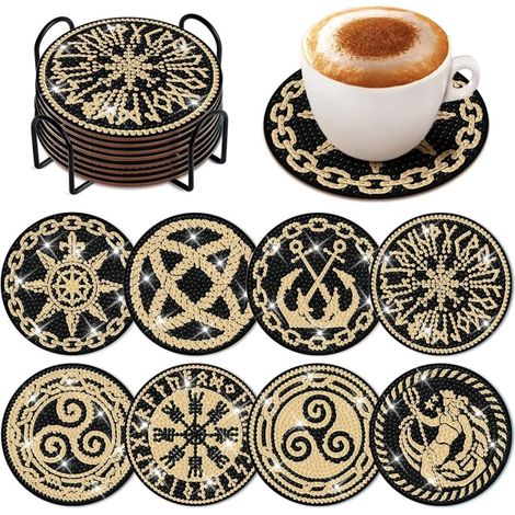 Set de 8 sous-verres réutilisables DIY Tarot avec support, kit de peinture diamant pour sous-verres, décoration artistique pour maison, bureau, adultes, enfants et débutants, thème amour (1/5)