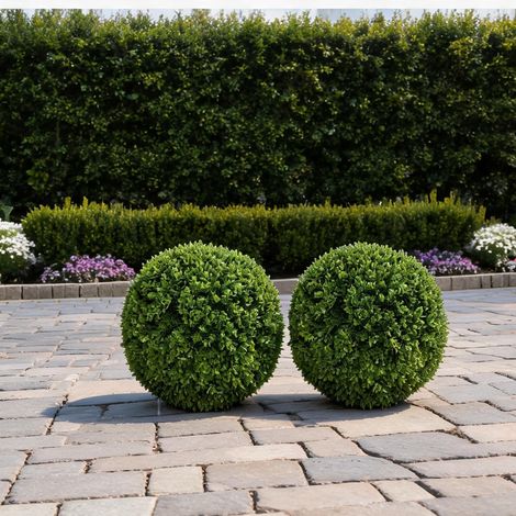 Lot de 2 boules de buis artificielles 40 cm plastique vert (1/5)