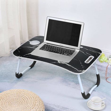 Laptop Table 60 x 40 x 28cm Laptop Tray for Bed and Sofa Breakfast Lap Tray Bed Desk Folding CoffeeTray Notebook Stand Reading Holder (Black Marble) (1/5)