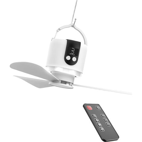 16-Zoll-Deckenventilator mit Fernbedienung, 15600-mAh-Akku, USB-Aufladung, LED-Licht, 3 Geschwindigkeitsstufen, Zeltdecke (1/4)