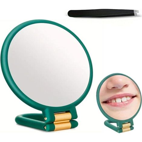 Miroir de maquillage pliable double face 1X, grossissement 30X, avec support réglable, vert (1/4)