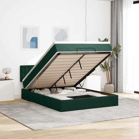 vidaXL Cadre de lit ottoman avec matelas vert foncé 140x190 cm velours (1/5)