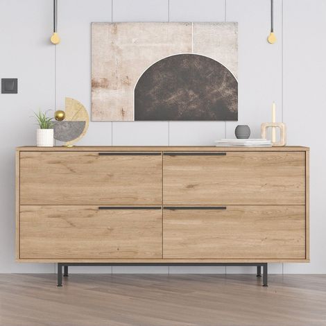 Credenza 4 ante finitura effetto legno e metallo nero 160x75 cm ABEY (1/5)