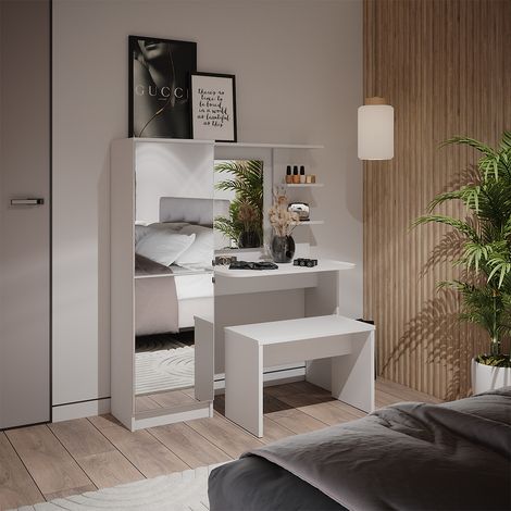 Tocador Jasmin, Blanco, 123 x 141.2 cm con banco, Vicco