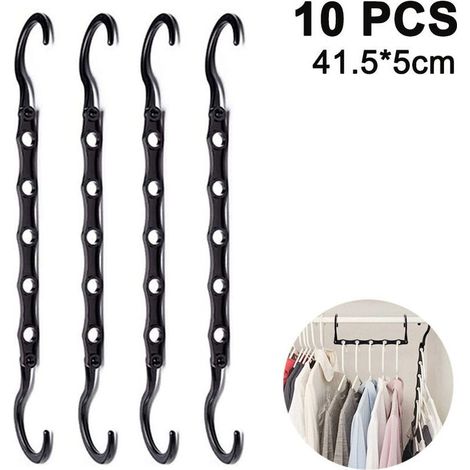 10 pièces cintres magiques gain de place cintres organisateur placard intelligent économiseur d'espace avec plastique robuste pour vêtements lourds, noir (1/5)