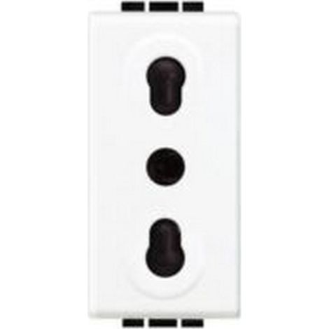 Presa 2P+T 10/16A 250 Vac, Bipasso interasse 19mm e 26mm, Alveoli schermati, Bianco