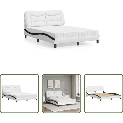 Matelas en mousse - Lit avec matelas Hvar blanc et noir 120x200 cm similicuir (1/5)