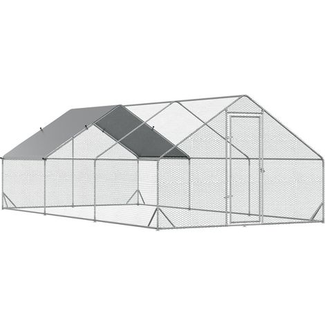 Hühnerstall, 3 x 6 x 2 m, Freilaufgehege XXL, Outdoor Geflügelstall mit Schatten, Dach, für 12-18 Hühner, Ente, Kaninchen, Stahl