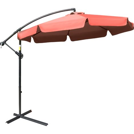 2.7m Garden Banana Parasol Cantilever Umbrella with Crank Handle and Cross Base for Outdoor, Hanging Sun Shade, Wine Red