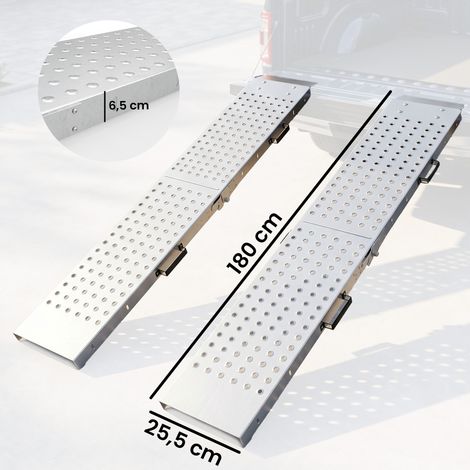 2er-Set Klappbare Auffahrrampe Metall Schwellenrampe mit Griffen bis 400 kg, für Reifen bis 22,5 cm (1/5)