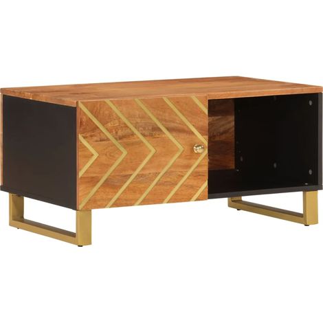 Mesa de centro de diseño tropical 80x50x40 cm madera maciza de mango MDF y hierro DEC039449