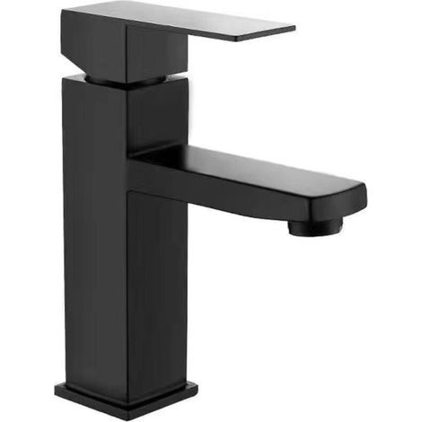 Mitigeur de lavabo carré noir en acier inoxydable – Eau chaude et froide – Noyau de valve céramique – Installation standard (1/5)