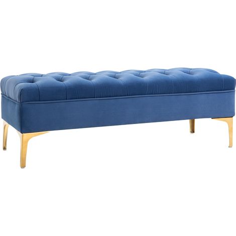 Panca Imbottita Fondoletto 118x45x42 cm in Tessuto Vellutato Blu (1/5)