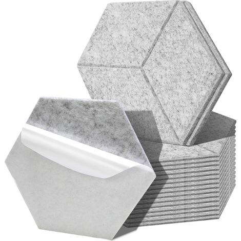 Randaco 18 unidades Paneles acústicos Hexagonal Poliéster de alta densidad autoadhesivo Gris claro (1/5)
