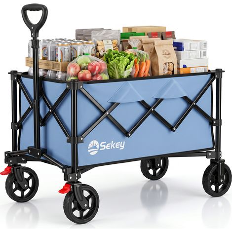 Sekey 150KG Bollerwagen Faltbar Handwagen mit Bremsen und normalen Reifen, 4-fach zusammenklappbares Design, Blau und Grau (1/5)