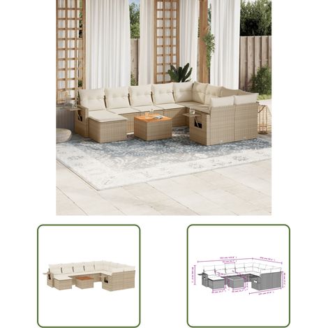 The Living Store 11-tlg. Garten-Sofagarnitur mit Kissen Beige Poly Rattan - Gartenmöbel Set - PE-Rattan Möbel - Outdoor Lounge - Esszimmergarnitur - Balkonmöbel (1/3)
