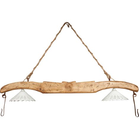 Solid linden wood made and complete with two ceramic lampshades made from hand-worked yoke chandelier . Made in Italy