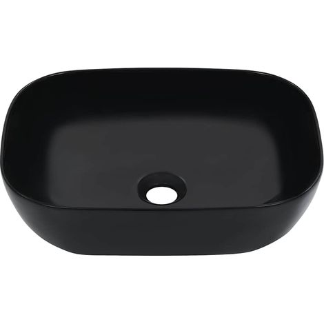 Lavabo à poser rectangulaire pour salle de bain en céramique noir 45,5 x 32 x 13 cm (1/5)