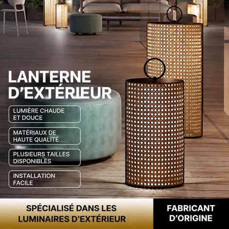 Lanterne d'extérieur solaire LED 3 W en fer et rotin tressé hauteur 83 cm 83cm 1 g – Livraison gratuite (1/5)