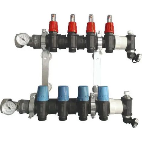 Collettore modulare in pa-m con regolatori di portata entrata 1"1/4 - 12 uscite da 3/4"x18 VALSIR