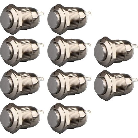 Interrupteur Poussoir Momentané Étanche - Acier Inoxydable - 12 mm - 2 A - 12 V / 24 V / 125 V / 250 V - Haute Tête - 10 Pièces (1/5)
