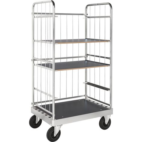 Kongamek Etagenwagen verzinkt 1900mm hoch 3 Drahtwände mit 4 Ladeflächen 1105x742mm aus MDF ohne Bremse