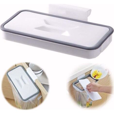 Bin bag holder with clip for attaching to drawers, doors or furniture, ideal for RVs, travel, home, kitchen and recycling. Product name (1/4)