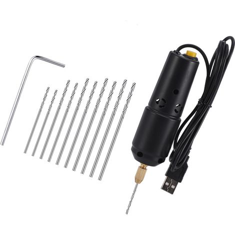 Mini perceuse électrique portable 0,8-1,2 mm, alimentée par USB, avec 10 embouts pour bijoux (1/5)