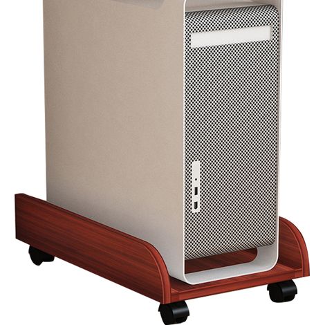 Support PC Tour Universel Mobile en Bois Teck, Socle Élargi Ergonomique Coins Arrondis avec Roulettes (1/5)