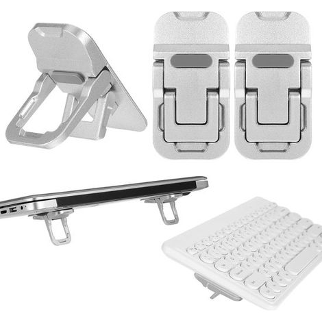 Supporto per laptop, rialzo per tastiera, postazione di lavoro ergonomica, doppia posizione regolabile, 2 pezzi, argento (1/5)