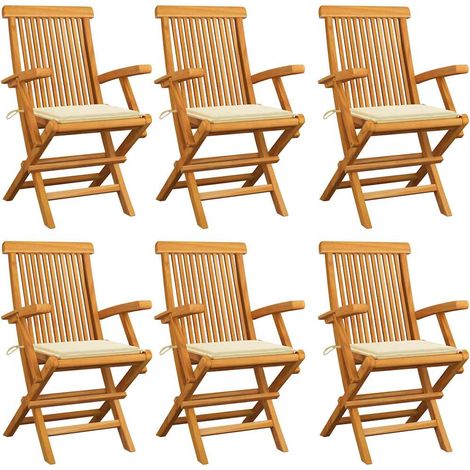 vidaXL Sillas plegables con cojines color crema, 6 unidades, madera maciza de teca. (1/5)