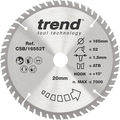 Lame de scie circulaire bois Ø165 mm, 52 dents TCT, alésage 20 mm (1/5)