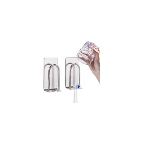 Soporte para cepillos de dientes, 2 paquetes autoadhesivos, acero inoxidable SUS 304, gancho para cepillos de dientes eléctricos, soporte de pared para maquinillas de afeitar, soporte para vasos de ba (1/4)