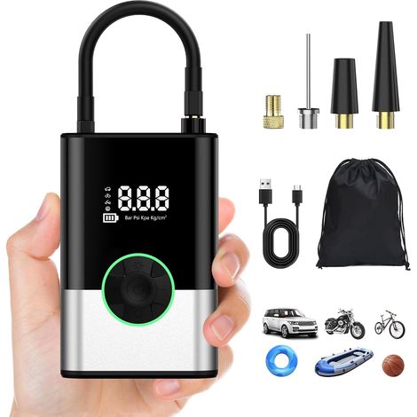 5200mAh Mini Pompe à Air Électrique,Compresseur à Air Portatif Gonfleur Pneus sans Fil 150PSI avec écran LCD Numérique,Pompe à air Rechargeable pour Voiture, Vélo, Moto, Scoote, Balle (Noir) (1/5)