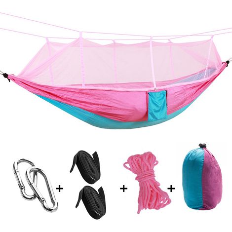 Hamac d'extérieur léger avec moustiquaire anti retournement pour camping et ciel 260 x 140 cm 140 cm 260 x Bleu Rose (1/5)