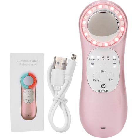 Lampe de thérapie lumineuse rouge et bleue EMS 42°C, appareil de rajeunissement cutané et nettoyage facial, couleur or rose. (1/5)