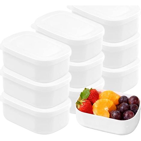 Set mit 9 Lebensmittelbehältern aus Kunststoff, kleine stapelbare Behälter für Snacks, wiederverwendbar und auslaufsicher, mit Kunststoffdeckeln, ideal für Obst, Saucen und braunen Reis.