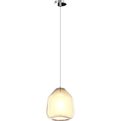 Sospensione Contemporanea Double Skin Beta Metallo Cromo Vetro Ambra 1 Luce E27