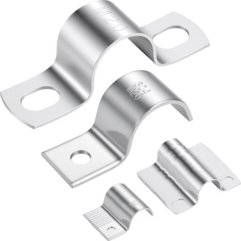 Packung mit 20 U-förmigen Schlauchschellen, 20 mm Durchmesser, mit zwei Löchern + 10 einseitigen Schlauchschellen aus Edelstahl V2A – Schlauchschellen zum Anschrauben – Kabel- und Schlauchhalterung (1/5)
