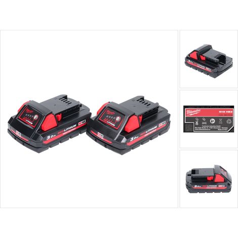Milwaukee M18 HB3 High Output 2x 18 V 3,0 Ah / 3000 mAh Batteria agli ioni di litio ( 2x 4932471069 ) con indicatore del livello di carica