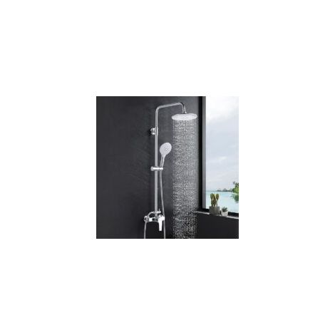 Colonne de Douche avec Mitigeur Douche Monocommande, Ensemble de Douche Réglable en Hauteur, Mitigeur Mécanique Système de Douche avec Tête de Douche Ronde 20CM et Douchette 3 Jets, Chromé
