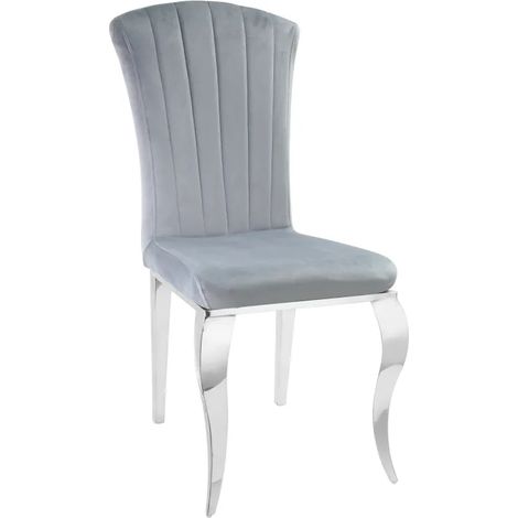 Lot de 6 Chaises baroque LOUIS Chrome Velours Gris (1/3)