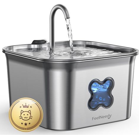 Fontaine a Eau Chat INOX 2,8L  Fontaine à Eau pour Chat avec Câble et Système de Quadruple Filtration, Facile à Mettoyer, Ultra Silencieux (1/5)
