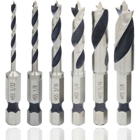 SHINING HOUSE Stück 1/4 Zoll Sechskantschaft, professionelle Spiral-Holzbohrer, imperialer Sechskantschaft-Rotations-Holzbohrer, HSS-Spiral-Senkerbohrer, Spirallochschneider zum Bohren von Holz, Metal (1/5)