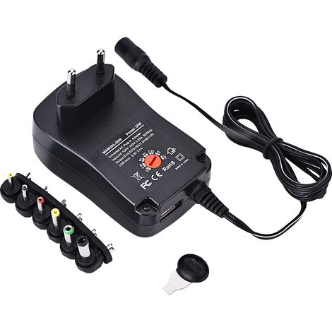 Adaptateur Secteur Universel 30W 5V 2.1A avec 6 Embouts et Port USB, Tensions Réglables 3V-12V pour Charge Rapide EU (1/2)
