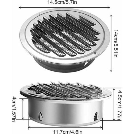 Grille d'aération 120 mm Circulaire en Acier inoxydable Grille de Ventilation Vent Cap avec Filet Couvercle pour Hotte de Cui (1/5)