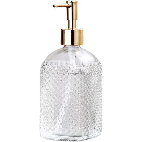 Flacon carré en verre transparent de 400 ml pour gel hydroalcoolique, flacon vide de gel douche ou lotion, à pression, convient pour la cuisine et la salle de bain.