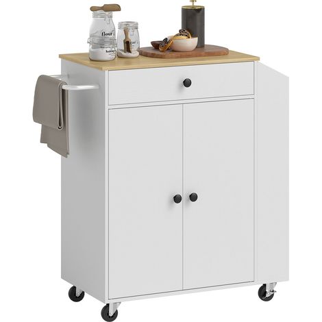 Isla de cocina carrito de cocina con ruedas con encimera, cajón, mueble de cocina enrollable con estante, especiero, toallero, carrito de servicio carrito de cocina blanco (1/5)